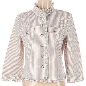 Sandro Seersucker Jacket in Tan and White Size Medium